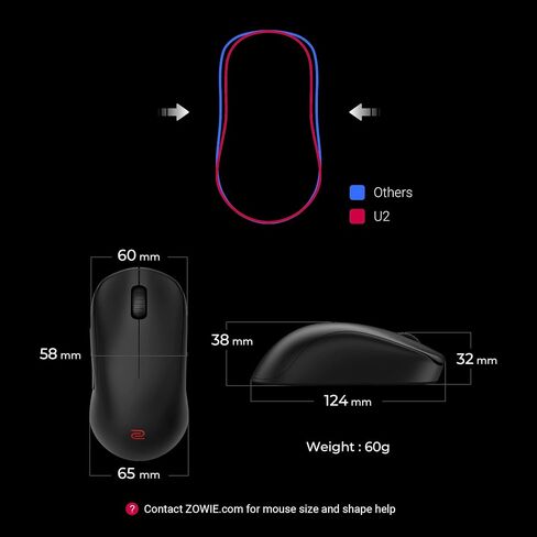 BenQ Zowie U2 Wireless Gaming Mouse | Esports, Sport Science | Enhanced Receiver | 60g Lightweight | 3200 DPI Sensor | 5 Buttons | 70 Hr Battery Life | Driverless in Kuwait