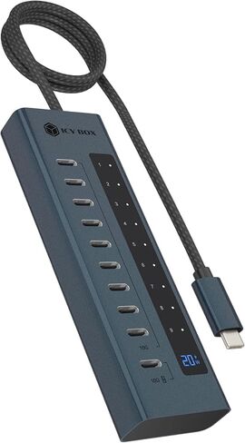 ICY Box 10-Port USB-C Hub, 9x USB 3.2 Gen 2 (10 Gbps), 1x USB-C Power Delivery 20 W, Aluminium Housing, 60 cm Cable, Includes Power Adapter, IB-HUB1450-C31 in Saudi Arabia