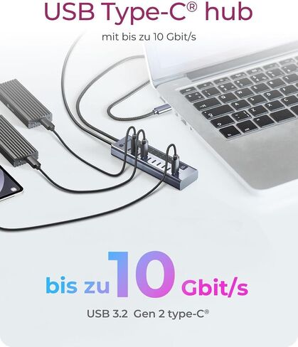ICY Box 10-Port USB-C Hub, 9x USB 3.2 Gen 2 (10 Gbps), 1x USB-C Power Delivery 20 W, Aluminium Housing, 60 cm Cable, Includes Power Adapter, IB-HUB1450-C31 in Saudi Arabia