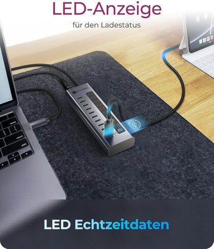 ICY Box 10-Port USB-C Hub, 9x USB 3.2 Gen 2 (10 Gbps), 1x USB-C Power Delivery 20 W, Aluminium Housing, 60 cm Cable, Includes Power Adapter, IB-HUB1450-C31 in Saudi Arabia