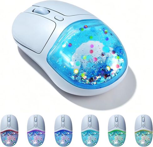 Wireless Bluetooth Mouse-2.4G USB Dual Mode Cute Clear Aqua Glitter Liquid Sand Water Mice, 4000D-PI Portable Retro Cordless Silent Rechargeable LED Breathing Light for Laptop PC iPad Mac Gift (Blue) in Kuwait