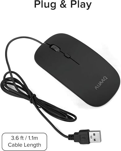 ماوس USB سلكي بأربعة أزرار بتصميم نحيف، نقطة لكل بوصة مزدوجة وراحة بسيطة، التوصيل والتشغيل لأجهزة الكمبيوتر المحمول Mac Windows PC - أسود in Kuwait