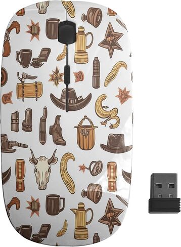 Alesya Western Cowboy Theme Pattern, USB Optical Wireless Mouse, Ergonomic Slim Desktop Laptop Mice for Kids in Kuwait