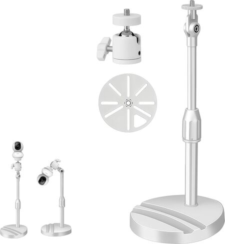 White No Drill Desktop Security Camera Mount -Telescoping Mounting with Phone Holder Base for Surveillance IP Camera,Arlo, Arlo Pro, Arlo Pro 2, Wyze, Live Streaming Devices,1/4 screw in Saudi Arabia