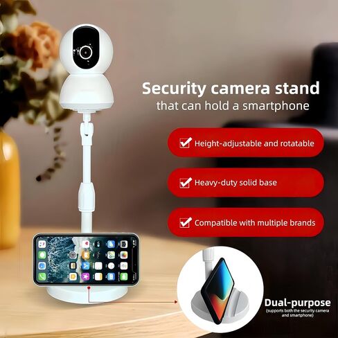 White No Drill Desktop Security Camera Mount -Telescoping Mounting with Phone Holder Base for Surveillance IP Camera,Arlo, Arlo Pro, Arlo Pro 2, Wyze, Live Streaming Devices,1/4 screw in Saudi Arabia