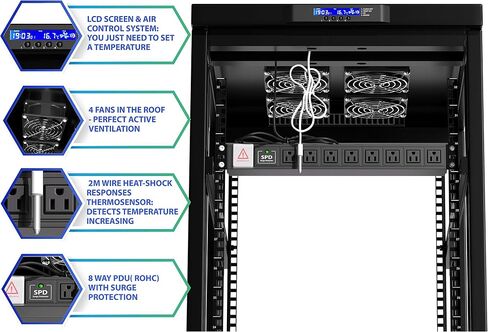 18U39in Depth Floor Standing Server Rack Cabinet(24" w x39 d x36 h)(600x1000x900mm.) Glass Door (Temperature Control Panel, 4 Fans,1 Shelf, 1PDU)-Free!!! in Saudi Arabia