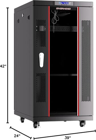 18U39in Depth Floor Standing Server Rack Cabinet(24" w x39 d x36 h)(600x1000x900mm.) Glass Door (Temperature Control Panel, 4 Fans,1 Shelf, 1PDU)-Free!!! in Saudi Arabia