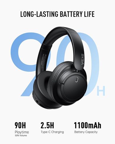 EKSA Wireless Headphones Over Ear, Bluetooth Headphones with Microphone, Hi-Res Audio, 90H Playtime, 6 EQ Modes, Lightweight, Foldable, Bluetooth Headset for PC/Cellphone/Home/Travel/Office Black in Saudi Arabia