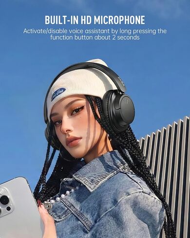 EKSA Wireless Headphones Over Ear, Bluetooth Headphones with Microphone, Hi-Res Audio, 90H Playtime, 6 EQ Modes, Lightweight, Foldable, Bluetooth Headset for PC/Cellphone/Home/Travel/Office Black in Saudi Arabia