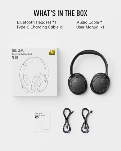 EKSA Wireless Headphones Over Ear, Bluetooth Headphones with Microphone, Hi-Res Audio, 90H Playtime, 6 EQ Modes, Lightweight, Foldable, Bluetooth Headset for PC/Cellphone/Home/Travel/Office Black in Saudi Arabia
