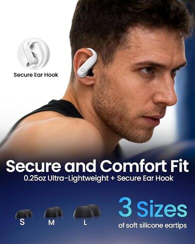 ANC Wireless Earbuds with Soft Earhooks 40H Deep Bass for Sports, Purewhite in Saudi Arabia