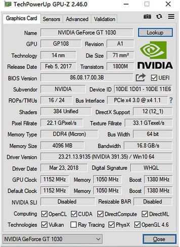 GT 1030 4GB Graphics Card DDR4 64-bit, HDMI DVI, 2 Displays Support, GPU in Saudi Arabia