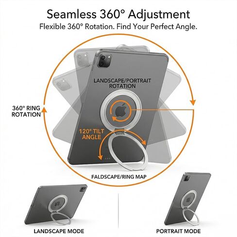 360° Rotating Tablet Ring Holder, 0.16" Ultra-Slim Zinc Alloy Stand for iPad 6-11", Silver in Saudi Arabia