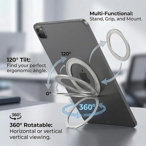 360° Rotating Tablet Ring Holder, 0.16" Ultra-Slim Zinc Alloy Stand for iPad 6-11", Silver in Saudi Arabia