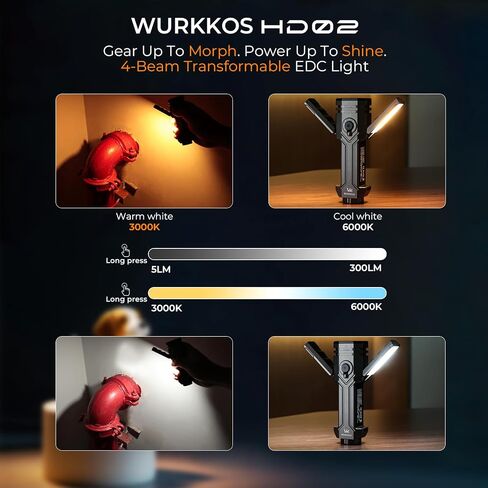 Wurkkos HD02 3200lm 4-in-1 LED Flashlight, Foldable Side Light in Saudi Arabia