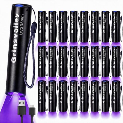 18 Pack UV Flashlight Rechargeable 395nm Black Light, Mini USB Portable Blacklight Flashlights Woods Lamp LED Ultraviolet Light for Pet Urine Detection, Uranium Glass, Resin Curing Car Warehouse in Saudi Arabia