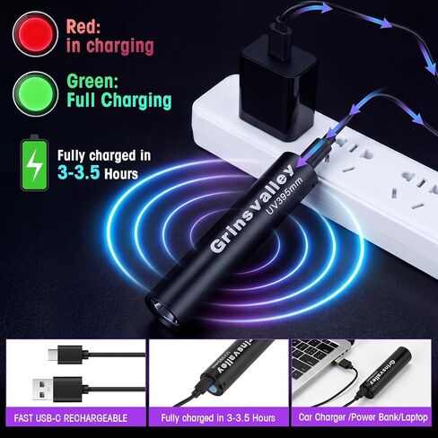 18 Pack UV Flashlight Rechargeable 395nm Black Light, Mini USB Portable Blacklight Flashlights Woods Lamp LED Ultraviolet Light for Pet Urine Detection, Uranium Glass, Resin Curing Car Warehouse in Saudi Arabia