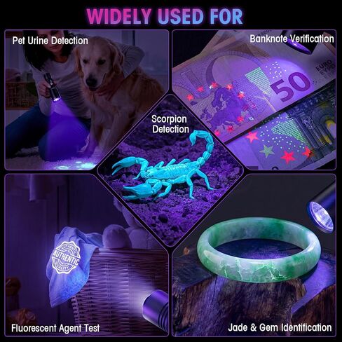 18 Pack UV Flashlight Rechargeable 395nm Black Light, Mini USB Portable Blacklight Flashlights Woods Lamp LED Ultraviolet Light for Pet Urine Detection, Uranium Glass, Resin Curing Car Warehouse in Saudi Arabia
