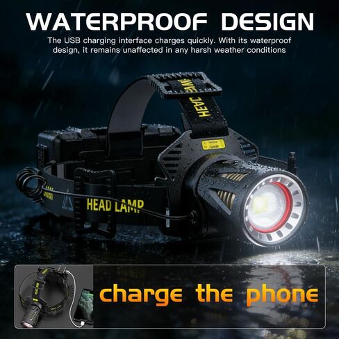 Headlamp Rechargeable, 99000 Lumens Super Bright LED Head Lamp for Adults, 6 Modes Zoomable, IPX5 Waterproof Head Flashlight for Camping Hunting Fishing Hiking, 6600mAh Battery in Saudi Arabia