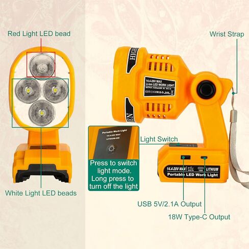 Cordless LED Work Light Flashlight for Dewalt 18V 20V MAX Battery in Saudi Arabia