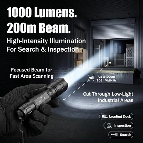 Tactical Flashlight with Magnetic Holster, 1000 Lumens, CB-T10 in Kuwait
