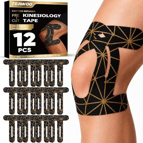 TEAWOO PreCut Kinesiology Tape for Knees, 12P Extra Adhesive Athletic Tape in Saudi Arabia