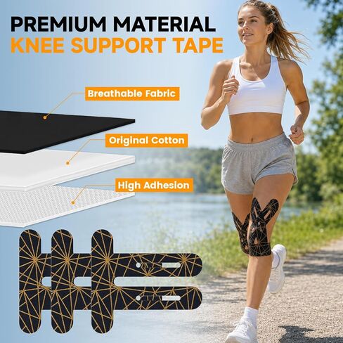 TEAWOO PreCut Kinesiology Tape for Knees, 12P Extra Adhesive Athletic Tape in Saudi Arabia