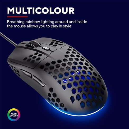 Trust Gaming GXT 928 Helox Gaming Mouse, Superlight USB Wired Mouse 65g, Adjustable DPI (200-6400), Optical Sensor, 6 Programmable Buttons, RGB LED Lighting, Gaming PC Gaming Laptop MacBook - Black in Saudi Arabia