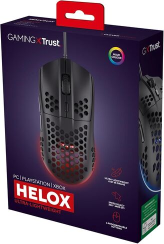 Trust Gaming GXT 928 Helox Gaming Mouse, Superlight USB Wired Mouse 65g, Adjustable DPI (200-6400), Optical Sensor, 6 Programmable Buttons, RGB LED Lighting, Gaming PC Gaming Laptop MacBook - Black in Saudi Arabia