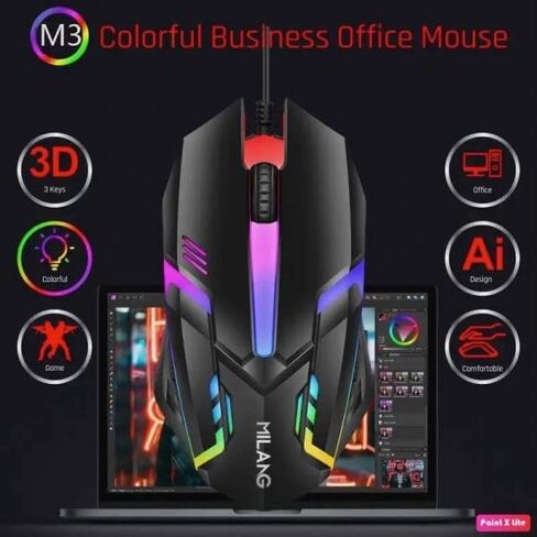 Generic Wired Gaming Mouse, RGB Backlit, 1210 Adjustable DPI, 3 Buttons, Ergonomic, Lightweight, USB, for PC, Laptop, Tablet, Black in Kuwait