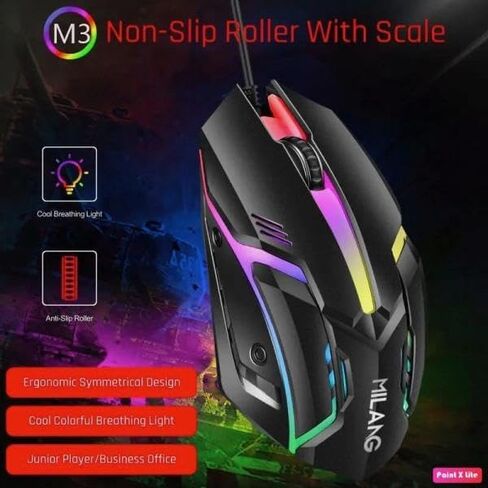 Generic Wired Gaming Mouse, RGB Backlit, 1210 Adjustable DPI, 3 Buttons, Ergonomic, Lightweight, USB, for PC, Laptop, Tablet, Black in Kuwait