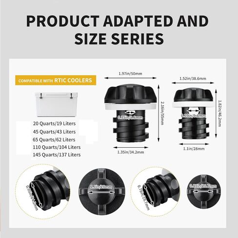 Cooler Plug Replacement for RTIC, Large & Small Leak Proof Drain Plugs Compatible with RTIC 20QT 45QT 65QT Coolers with Two Drains in Saudi Arabia