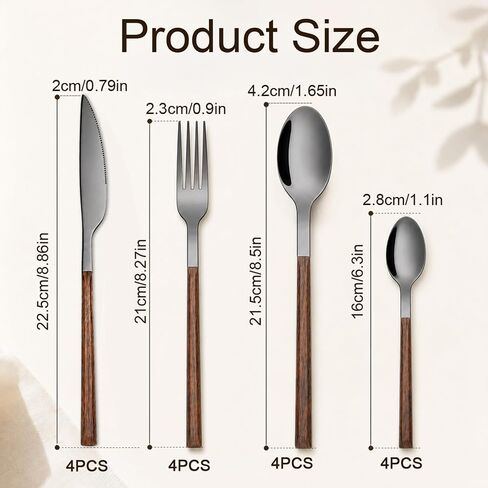 16 Pcs Black Silverware Set for 4 Stainless Steel Faux Wood Handle in Saudi Arabia
