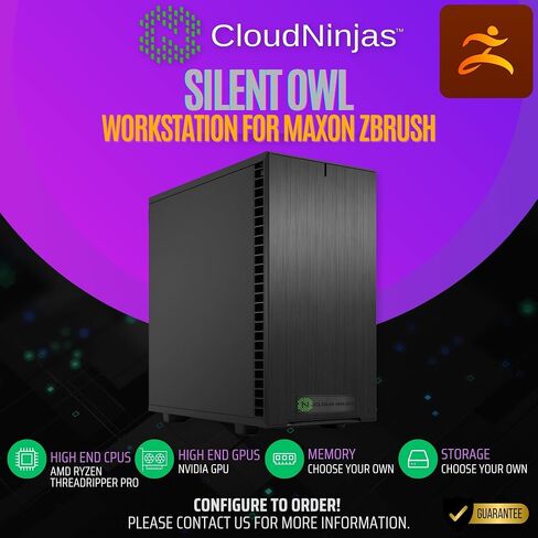 Cloud Ninjas Silent Owl AI Workstation Designed for Maxon ZBrush ore Ultra 9 285K 3.7GHz 24 Core Geforce RTX 5060 Ti 16GB 128GB Non-ECC Unbuffered DDR5 2TB M.2 NVMe 1600W PSU in Kuwait