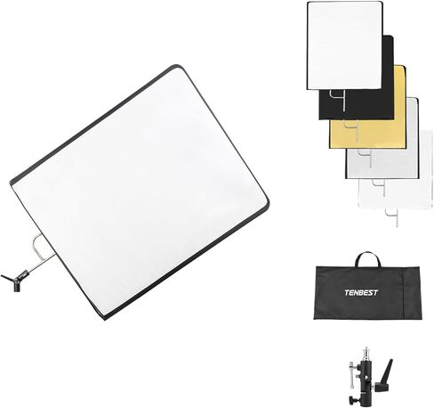 Photography Light Reflector Flag Kit, 30x35inches/75x90cm with Light Stand Adapter, 4-in-1 Gold/Silver/Black/White Diffuser and Translucent Diffuser, Foldable Stainless Steel Frame in Saudi Arabia