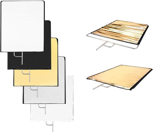 Photography Light Reflector Flag Kit, 30x35inches/75x90cm with Light Stand Adapter, 4-in-1 Gold/Silver/Black/White Diffuser and Translucent Diffuser, Foldable Stainless Steel Frame in Saudi Arabia