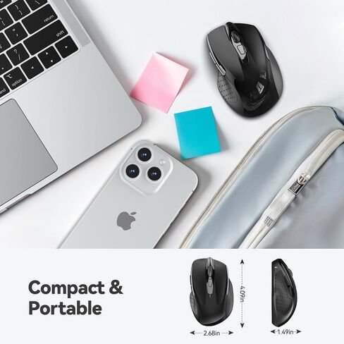 2.4G Wireless Mouse, Ergonomic Optical Mouse with 24-Month Battery Life, 2600 DPI (5 Levels), 6-Button Portable Mouse for Laptop, PC, Mac, Chromebook, Black in Kuwait