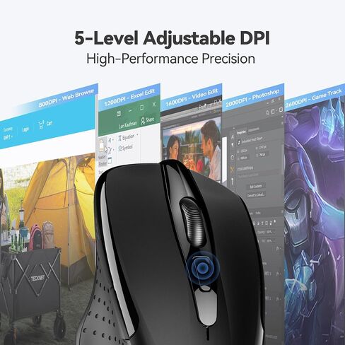 2.4G Wireless Mouse, Ergonomic Optical Mouse with 24-Month Battery Life, 2600 DPI (5 Levels), 6-Button Portable Mouse for Laptop, PC, Mac, Chromebook, Black in Kuwait