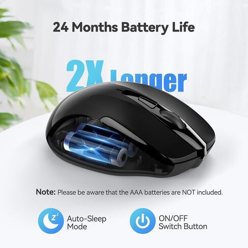 2.4G Wireless Mouse, Ergonomic Optical Mouse with 24-Month Battery Life, 2600 DPI (5 Levels), 6-Button Portable Mouse for Laptop, PC, Mac, Chromebook, Black in Kuwait