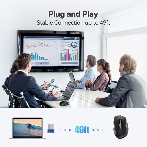2.4G Wireless Mouse, Ergonomic Optical Mouse with 24-Month Battery Life, 2600 DPI (5 Levels), 6-Button Portable Mouse for Laptop, PC, Mac, Chromebook, Black in Kuwait