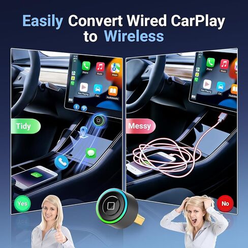 محول CarPlay لاسلكي صغير لهاتف Apple iPhone - ترقية CarPlay السلكي إلى اللاسلكي، مفتاح متعدد المستخدمين بنقرة واحدة، التوصيل والتشغيل، اتصال تلقائي سريع (iOS 10+) in Kuwait