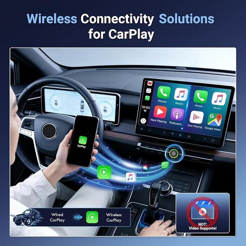 محول CarPlay لاسلكي صغير لهاتف Apple iPhone - ترقية CarPlay السلكي إلى اللاسلكي، مفتاح متعدد المستخدمين بنقرة واحدة، التوصيل والتشغيل، اتصال تلقائي سريع (iOS 10+) in Kuwait