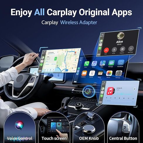 محول CarPlay لاسلكي صغير لهاتف Apple iPhone - ترقية CarPlay السلكي إلى اللاسلكي، مفتاح متعدد المستخدمين بنقرة واحدة، التوصيل والتشغيل، اتصال تلقائي سريع (iOS 10+) in Kuwait