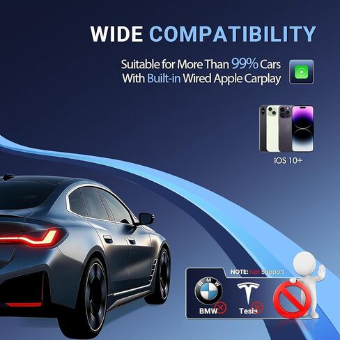 محول CarPlay لاسلكي صغير لهاتف Apple iPhone - ترقية CarPlay السلكي إلى اللاسلكي، مفتاح متعدد المستخدمين بنقرة واحدة، التوصيل والتشغيل، اتصال تلقائي سريع (iOS 10+) in Kuwait
