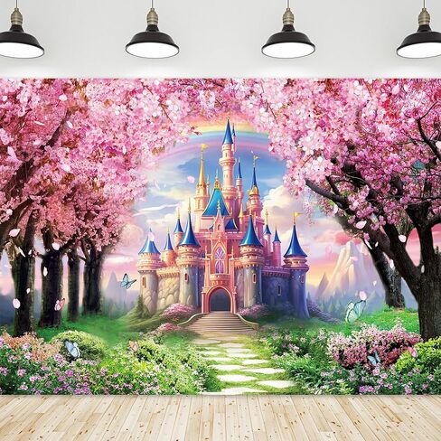 Princess Castle Backdrop Girls Pink Fairy Tale Wonderland Birthday Backdrop in Saudi Arabia
