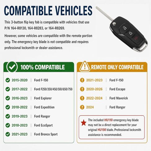 3-Button Flip Key Fob Without Remote Start Fit for 15-23 Ford N5F-A08TAA in Saudi Arabia