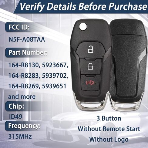 3-Button Flip Key Fob Without Remote Start Fit for 15-23 Ford N5F-A08TAA in Saudi Arabia