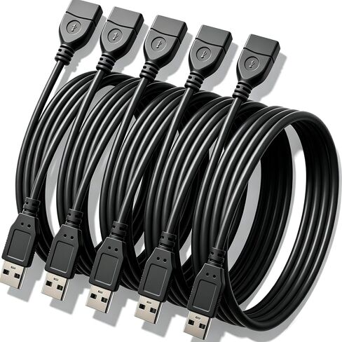 5 Pack USB 2.0 Extension Cable, 5FT Type A Male to Female Extender Cord with Secure & Tight Connection, USB Extender for Printer, Keyboard, Mouse, Hard Drive and Controller, White in Saudi Arabia