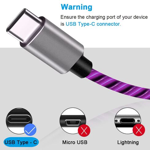 كابل USB C، شاحن مضيء من النوع C بطول 6 أقدام، سلك USB من النوع C للشحن السريع متوافق مع iPhone 15، Samsung Galaxy S10 S9 S8 Plus، Note 10 9 8، LG V50 V40 G8 G7 (أرجواني) in Kuwait