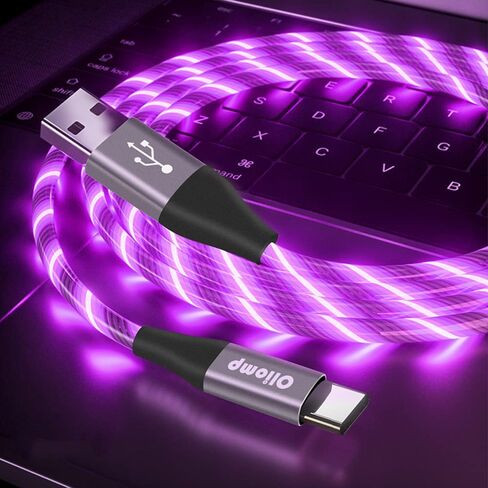 كابل USB C، شاحن مضيء من النوع C بطول 6 أقدام، سلك USB من النوع C للشحن السريع متوافق مع iPhone 15، Samsung Galaxy S10 S9 S8 Plus، Note 10 9 8، LG V50 V40 G8 G7 (أرجواني) in Kuwait